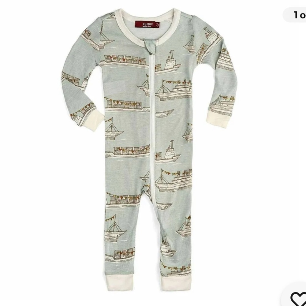 Milkbarn bamboo zipper pajamas -blue ships